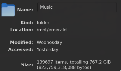 The size of my music library. Quite large. 700+ GB.